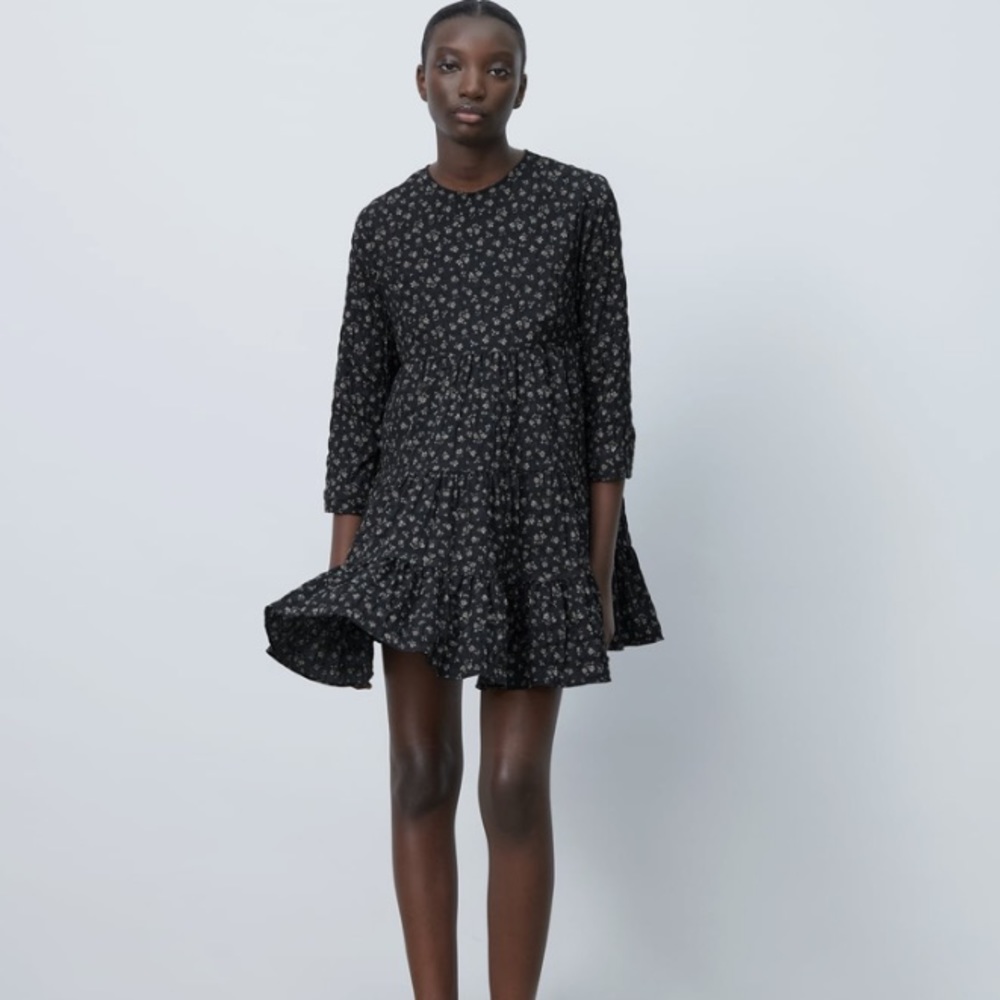 Zara Black Floral Print Mini Dress NWT 5216/053